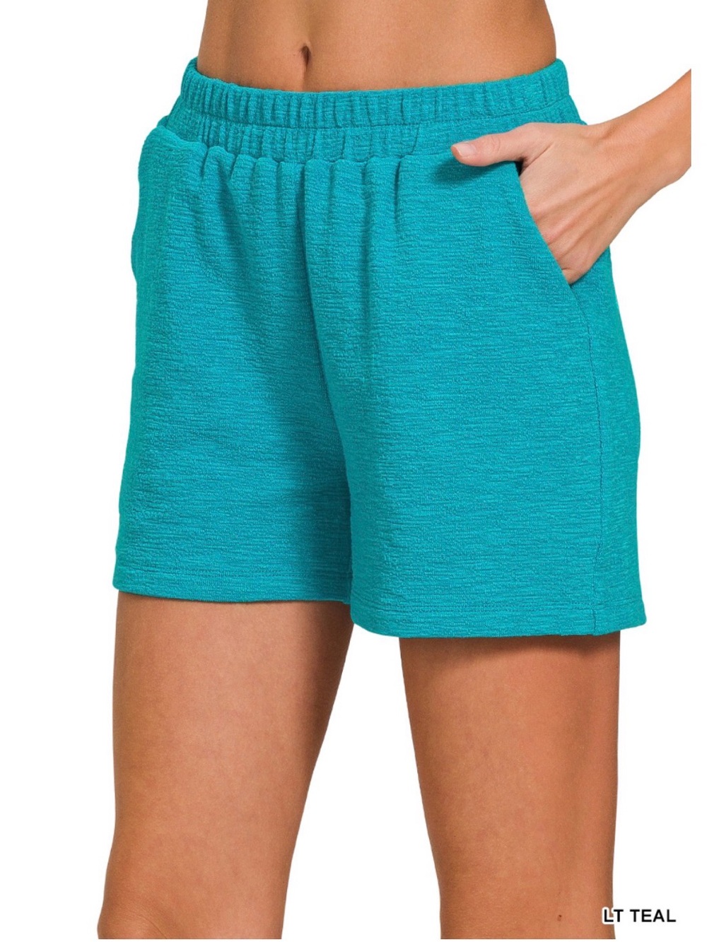Zenana Outfitters Teal Elastic-Waist Casual Shorts